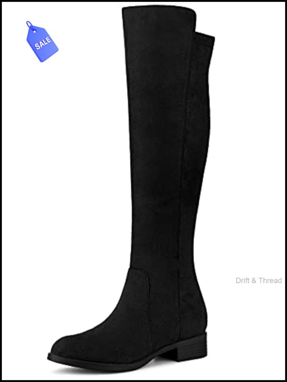 Faux Suede Knee High Boots Chunky Heel Side Zipper